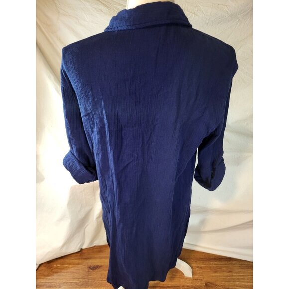 MIRACLESUIT Talbots sz M Beach Shirt Navy Blue Stripe TabSleeve Coverup - Picture 5 of 6